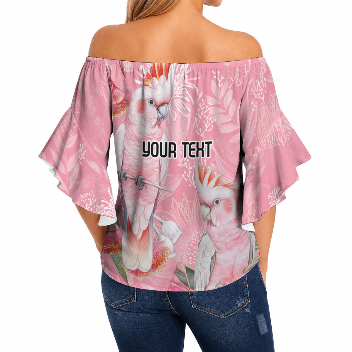 Personalised Galah Cockatoo Eucalyptus Flowers Off Shoulder Wrap Waist Top Australian Breast Cancer Support Spirit