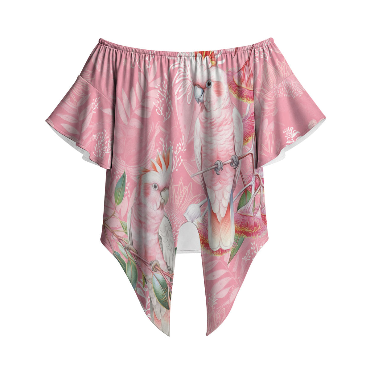 Personalised Galah Cockatoo Eucalyptus Flowers Off Shoulder Wrap Waist Top Australian Breast Cancer Support Spirit