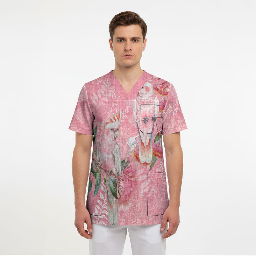 Personalised Galah Cockatoo Eucalyptus Flowers Scrub Top Australian Breast Cancer Support Spirit