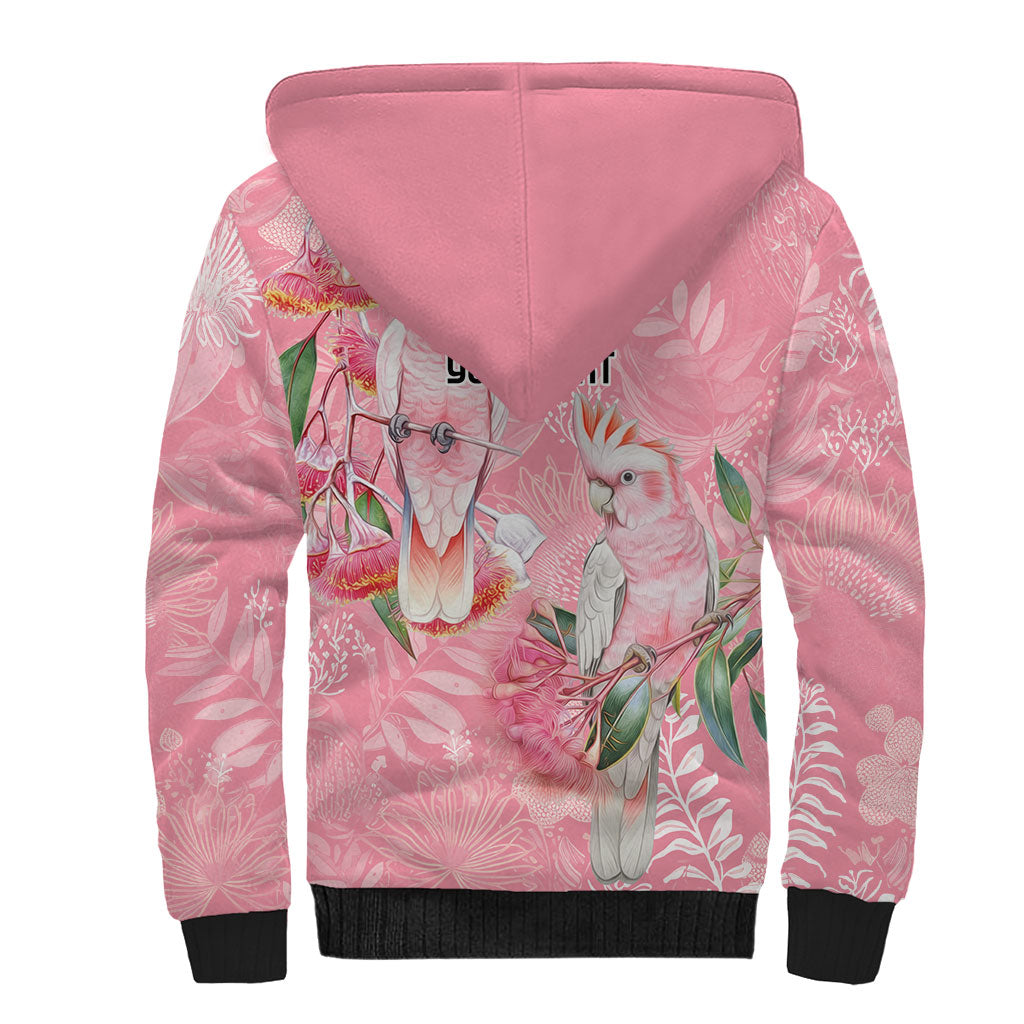 Personalised Galah Cockatoo Eucalyptus Flowers Sherpa Hoodie Australian Breast Cancer Support Spirit