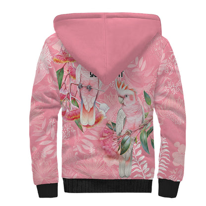 Personalised Galah Cockatoo Eucalyptus Flowers Sherpa Hoodie Australian Breast Cancer Support Spirit