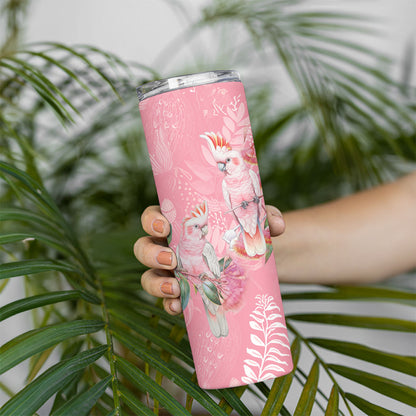 Personalised Galah Cockatoo Eucalyptus Flowers Skinny Tumbler Australian Breast Cancer Support Spirit