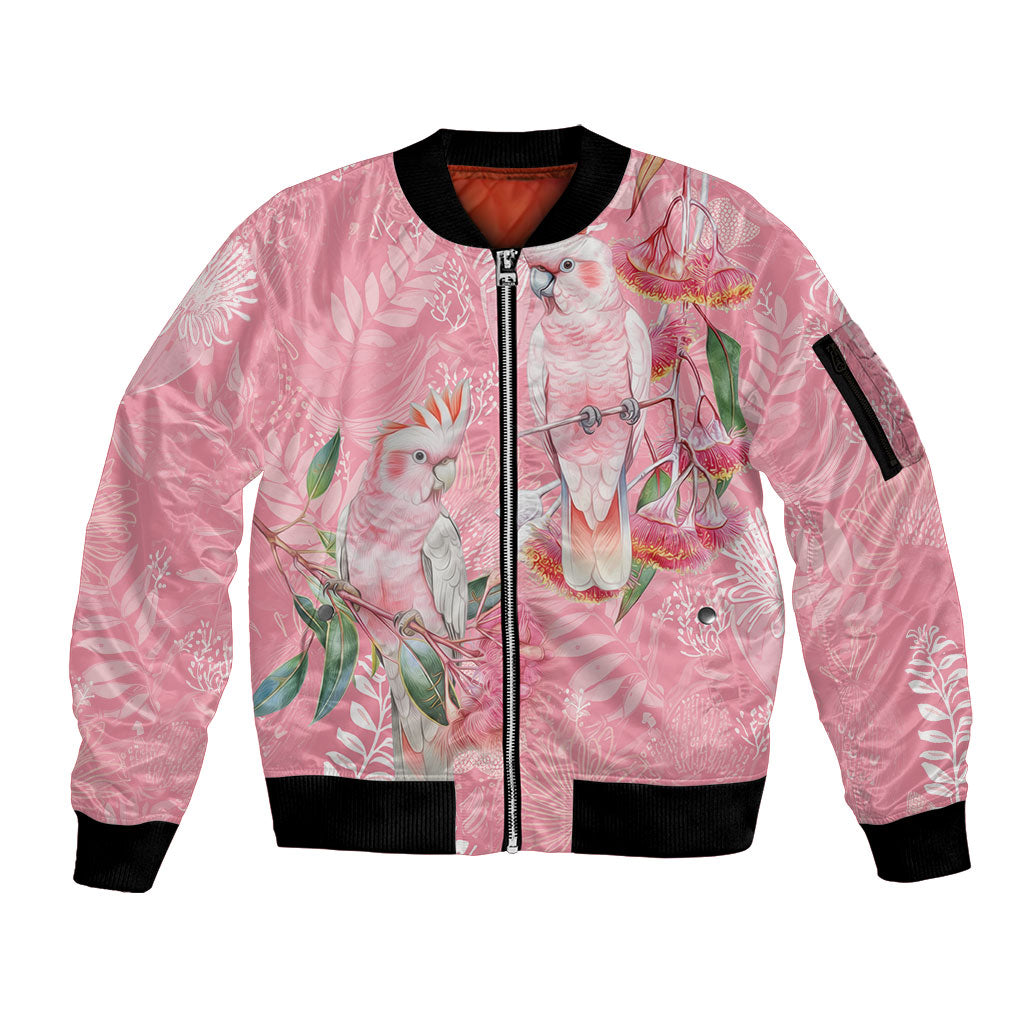 Personalised Galah Cockatoo Eucalyptus Flowers Sleeve Zip Bomber Jacket Australian Breast Cancer Support Spirit
