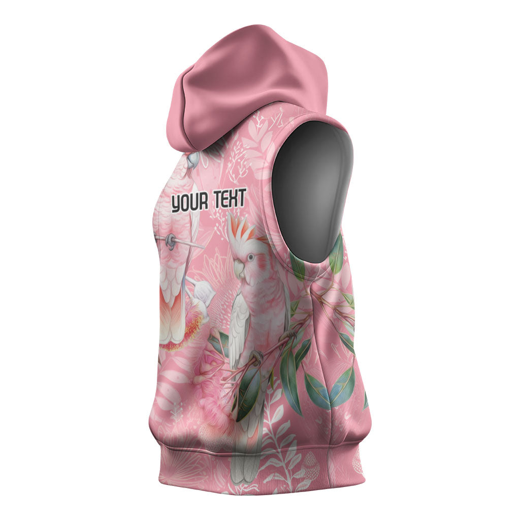 Personalised Galah Cockatoo Eucalyptus Flowers Sleeveless Hoodie Australian Breast Cancer Support Spirit