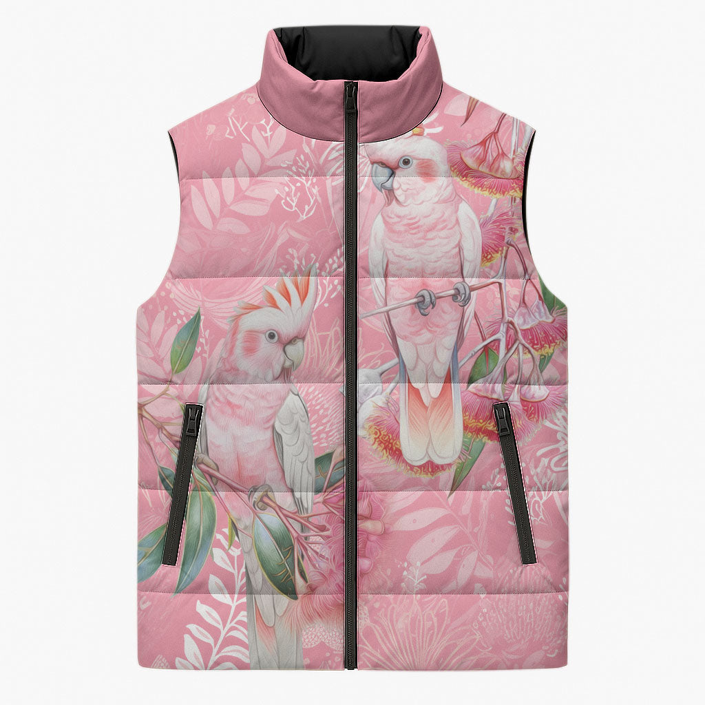 Personalised Galah Cockatoo Eucalyptus Flowers Sleeveless Puffer Jacket Australian Breast Cancer Support Spirit