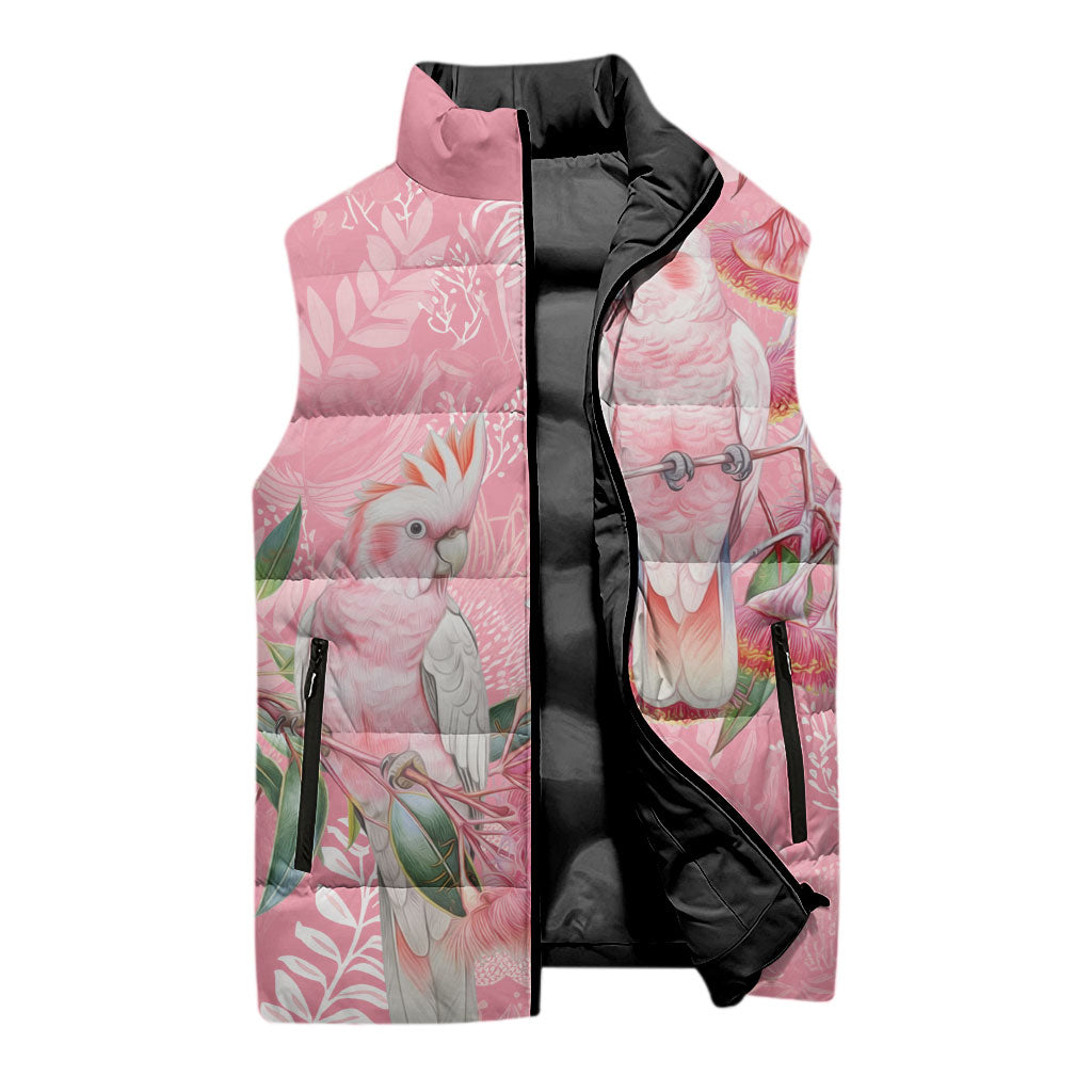 Personalised Galah Cockatoo Eucalyptus Flowers Sleeveless Puffer Jacket Australian Breast Cancer Support Spirit