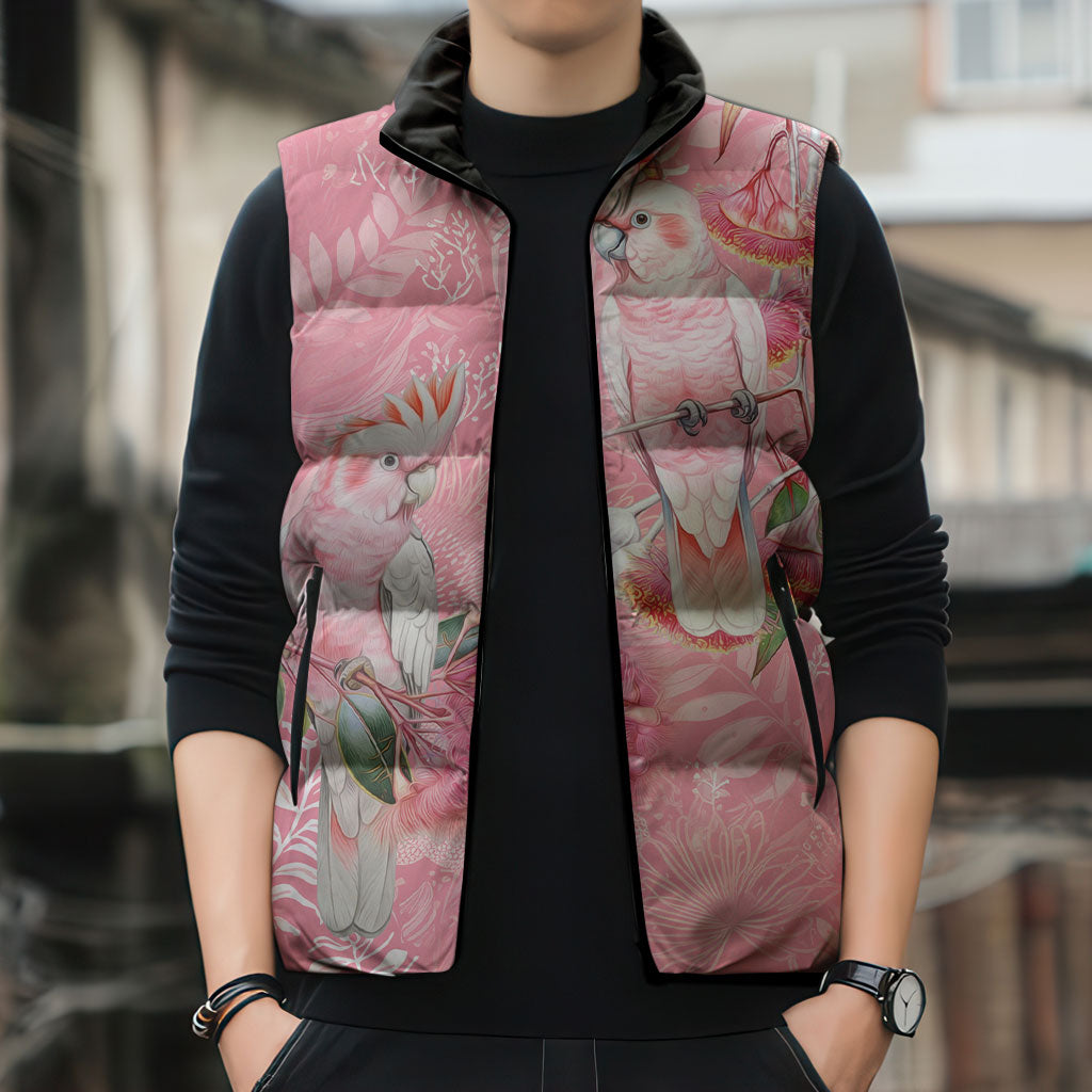 Personalised Galah Cockatoo Eucalyptus Flowers Sleeveless Puffer Jacket Australian Breast Cancer Support Spirit
