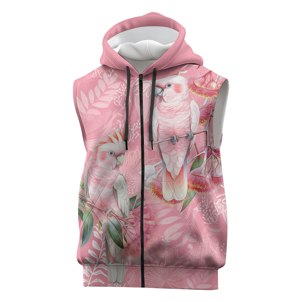 Personalised Galah Cockatoo Eucalyptus Flowers Sleeveless Zip Hoodie Australian Breast Cancer Support Spirit