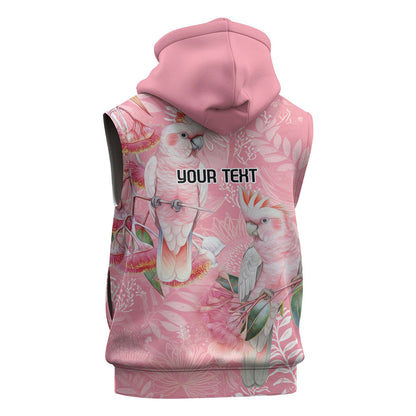 Personalised Galah Cockatoo Eucalyptus Flowers Sleeveless Zip Hoodie Australian Breast Cancer Support Spirit