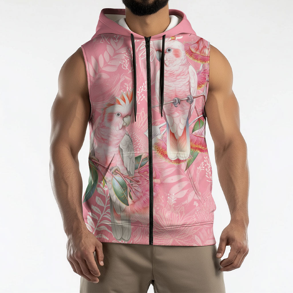 Personalised Galah Cockatoo Eucalyptus Flowers Sleeveless Zip Hoodie Australian Breast Cancer Support Spirit