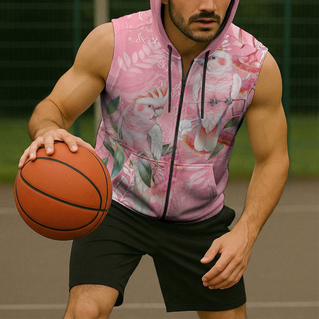 Personalised Galah Cockatoo Eucalyptus Flowers Sleeveless Zip Hoodie Australian Breast Cancer Support Spirit