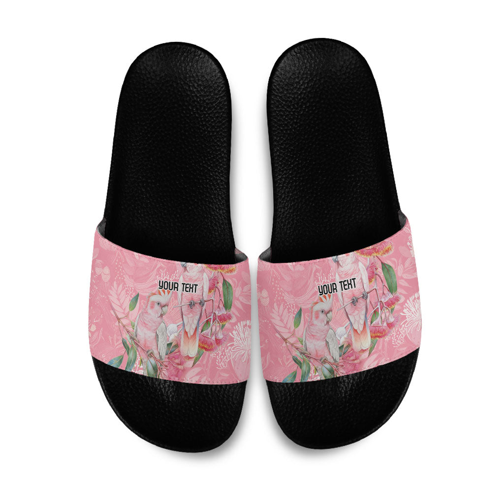Personalised Galah Cockatoo Eucalyptus Flowers Slide Sandals Australian Breast Cancer Support Spirit