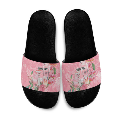 Personalised Galah Cockatoo Eucalyptus Flowers Slide Sandals Australian Breast Cancer Support Spirit