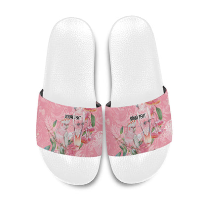 Personalised Galah Cockatoo Eucalyptus Flowers Slide Sandals Australian Breast Cancer Support Spirit