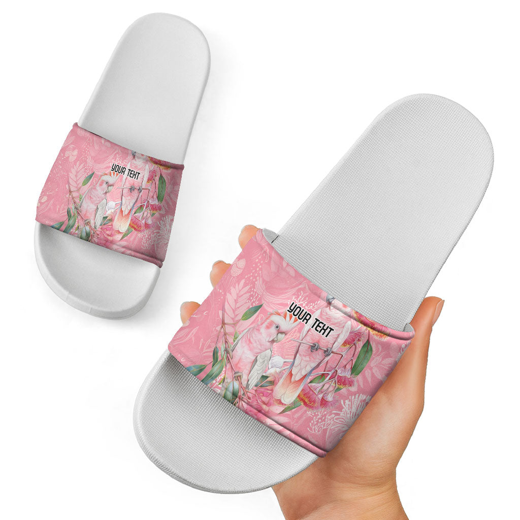 Personalised Galah Cockatoo Eucalyptus Flowers Slide Sandals Australian Breast Cancer Support Spirit