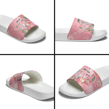 Personalised Galah Cockatoo Eucalyptus Flowers Slide Sandals Australian Breast Cancer Support Spirit