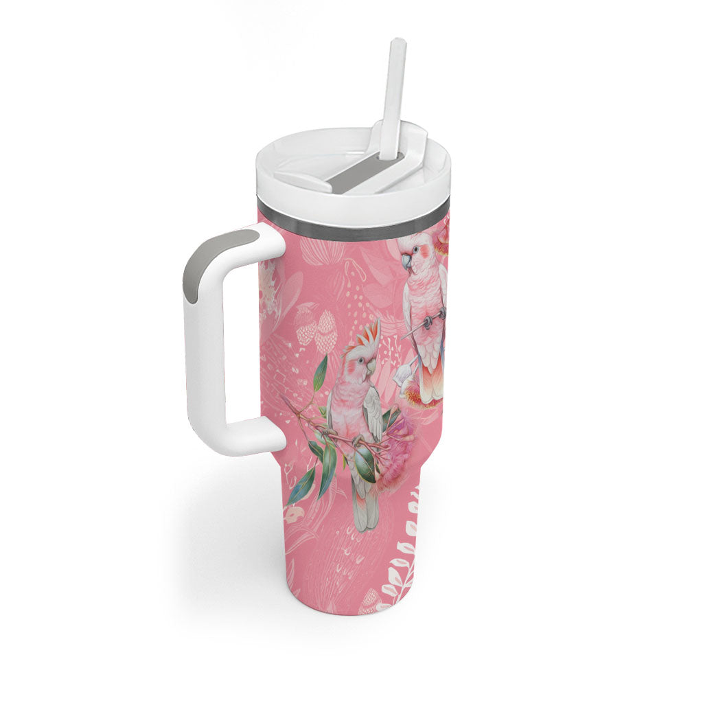 Personalised Galah Cockatoo Eucalyptus Flowers Tumbler With Handle Australian Breast Cancer Support Spirit