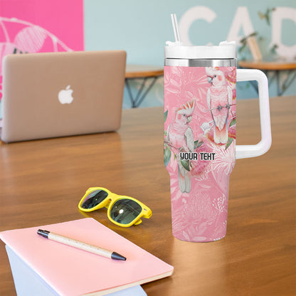 Personalised Galah Cockatoo Eucalyptus Flowers Tumbler With Handle Australian Breast Cancer Support Spirit