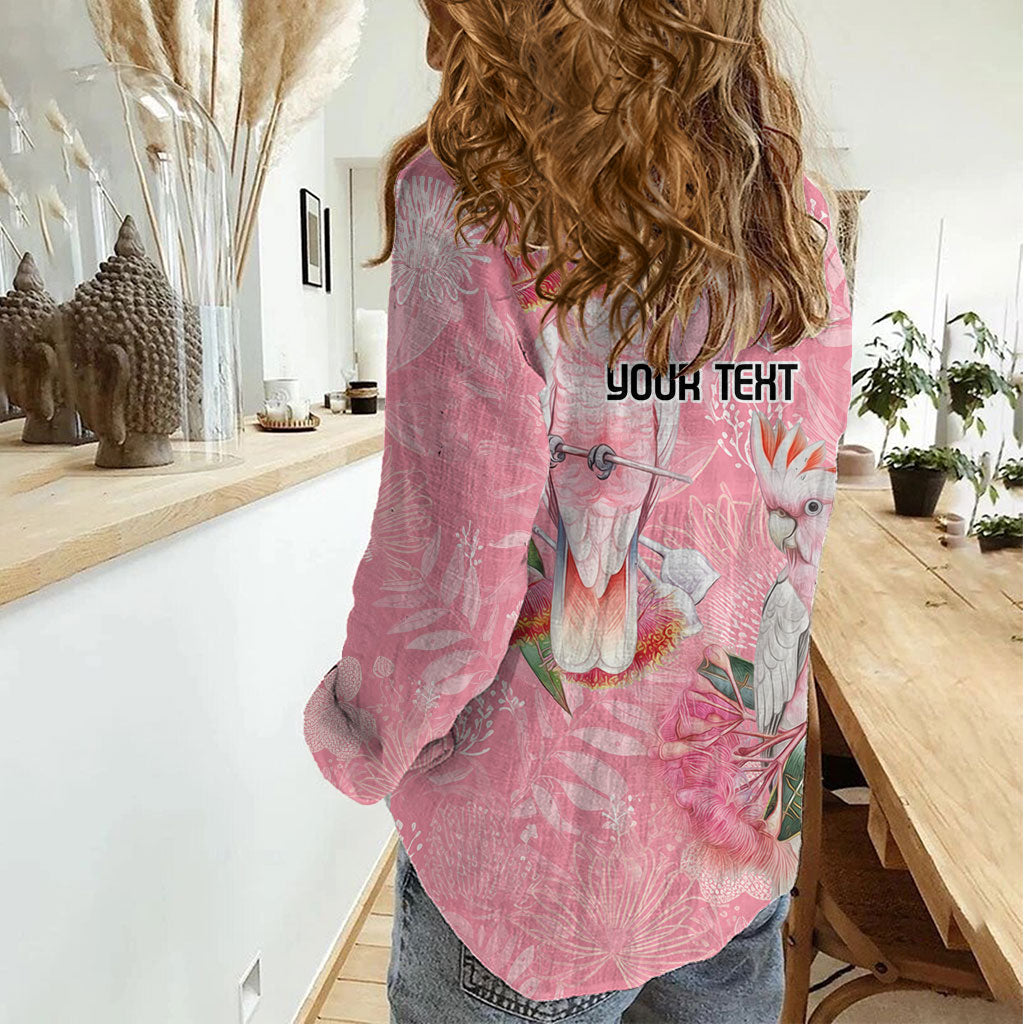 Personalised Galah Cockatoo Eucalyptus Flowers Women Casual Shirt Australian Breast Cancer Support Spirit