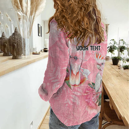 Personalised Galah Cockatoo Eucalyptus Flowers Women Casual Shirt Australian Breast Cancer Support Spirit