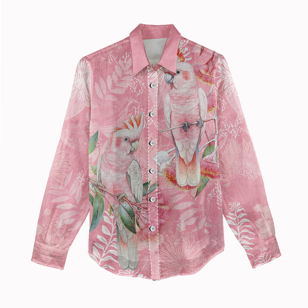Personalised Galah Cockatoo Eucalyptus Flowers Women Casual Shirt Australian Breast Cancer Support Spirit