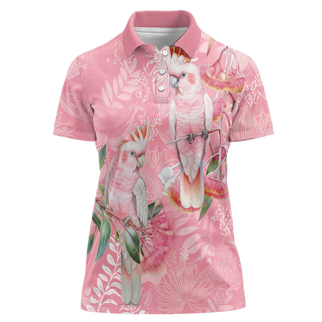 Personalised Galah Cockatoo Eucalyptus Flowers Women Polo Shirt Australian Breast Cancer Support Spirit
