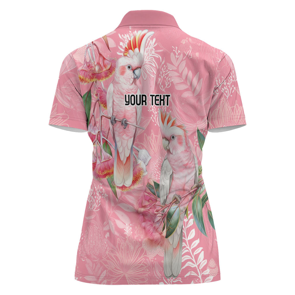 Personalised Galah Cockatoo Eucalyptus Flowers Women Polo Shirt Australian Breast Cancer Support Spirit