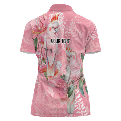 Personalised Galah Cockatoo Eucalyptus Flowers Women Polo Shirt Australian Breast Cancer Support Spirit