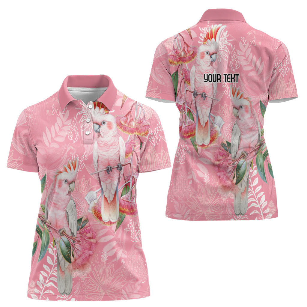 Personalised Galah Cockatoo Eucalyptus Flowers Women Polo Shirt Australian Breast Cancer Support Spirit