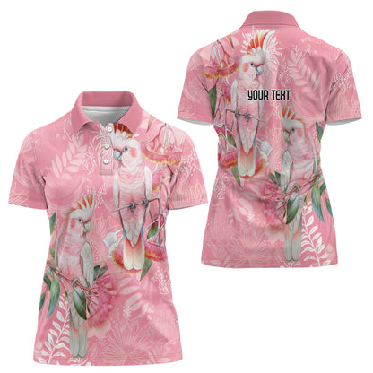 Personalised Galah Cockatoo Eucalyptus Flowers Women Polo Shirt Australian Breast Cancer Support Spirit