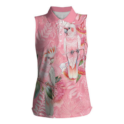 Personalised Galah Cockatoo Eucalyptus Flowers Women Sleeveless Polo Shirt Australian Breast Cancer Support Spirit