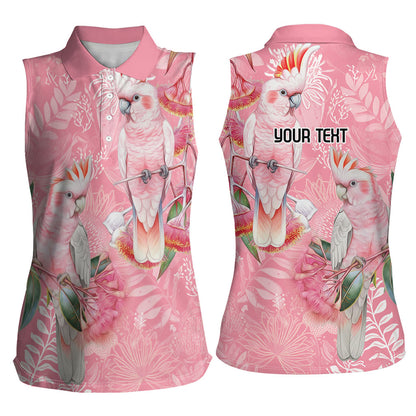 Personalised Galah Cockatoo Eucalyptus Flowers Women Sleeveless Polo Shirt Australian Breast Cancer Support Spirit