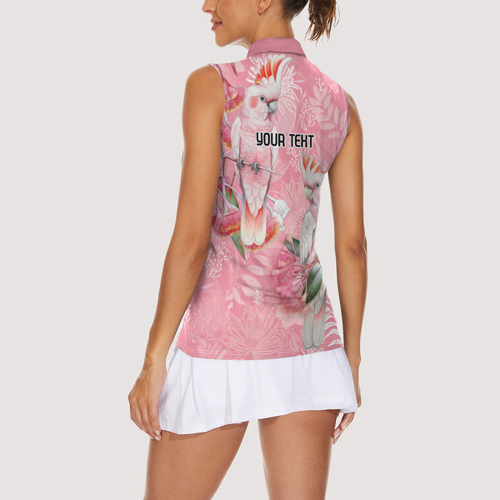 Personalised Galah Cockatoo Eucalyptus Flowers Women Sleeveless Polo Shirt Australian Breast Cancer Support Spirit