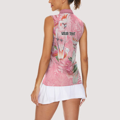 Personalised Galah Cockatoo Eucalyptus Flowers Women Sleeveless Polo Shirt Australian Breast Cancer Support Spirit