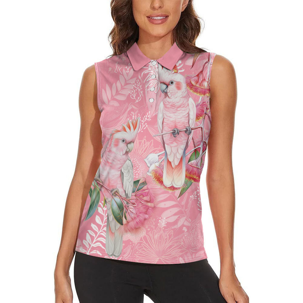 Personalised Galah Cockatoo Eucalyptus Flowers Women Sleeveless Polo Shirt Australian Breast Cancer Support Spirit