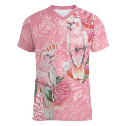 Personalised Galah Cockatoo Eucalyptus Flowers Women V-Neck T-Shirt Australian Breast Cancer Support Spirit