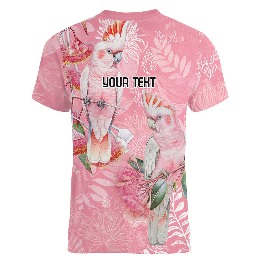 Personalised Galah Cockatoo Eucalyptus Flowers Women V-Neck T-Shirt Australian Breast Cancer Support Spirit