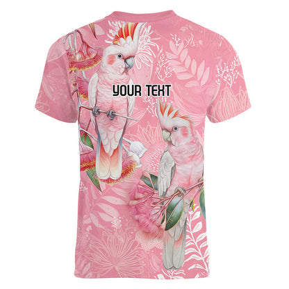 Personalised Galah Cockatoo Eucalyptus Flowers Women V-Neck T-Shirt Australian Breast Cancer Support Spirit