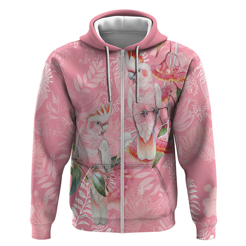 Personalised Galah Cockatoo Eucalyptus Flowers Zip Hoodie Australian Breast Cancer Support Spirit