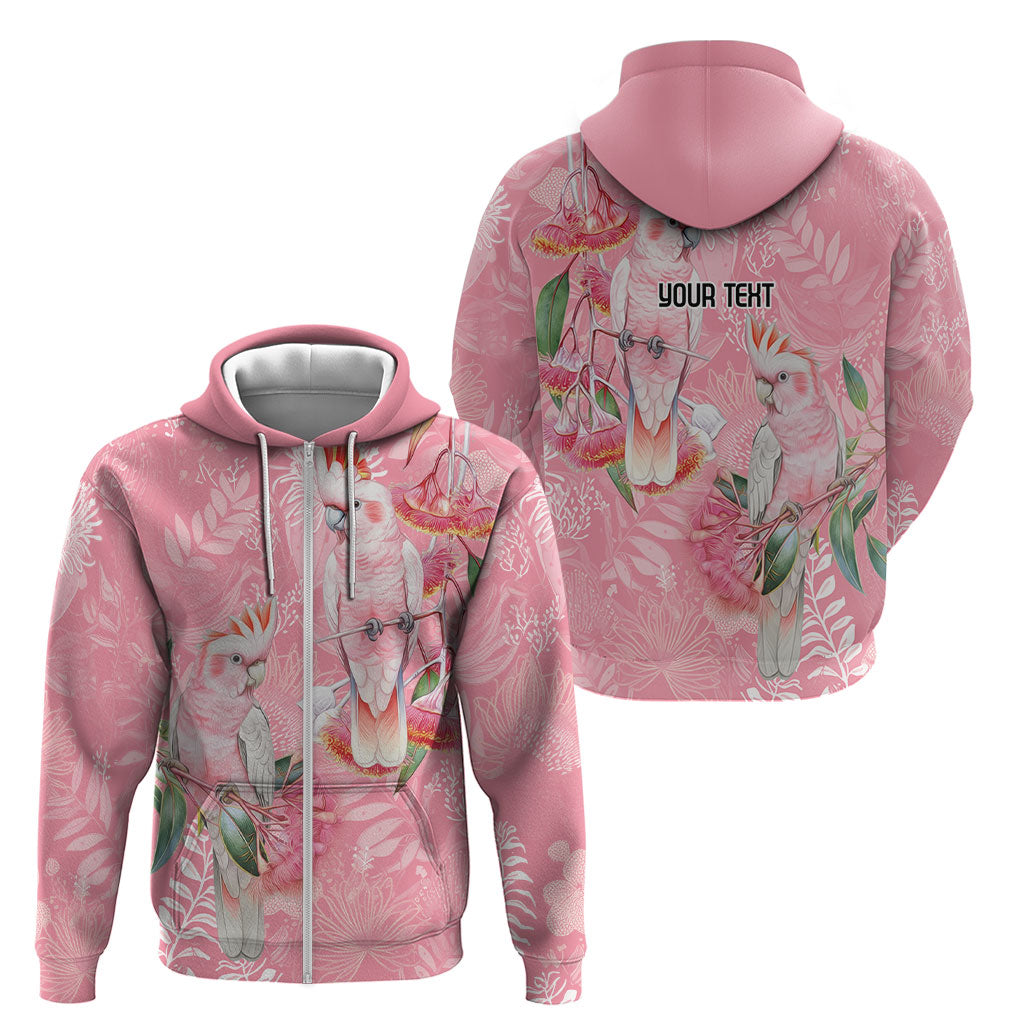 Personalised Galah Cockatoo Eucalyptus Flowers Zip Hoodie Australian Breast Cancer Support Spirit