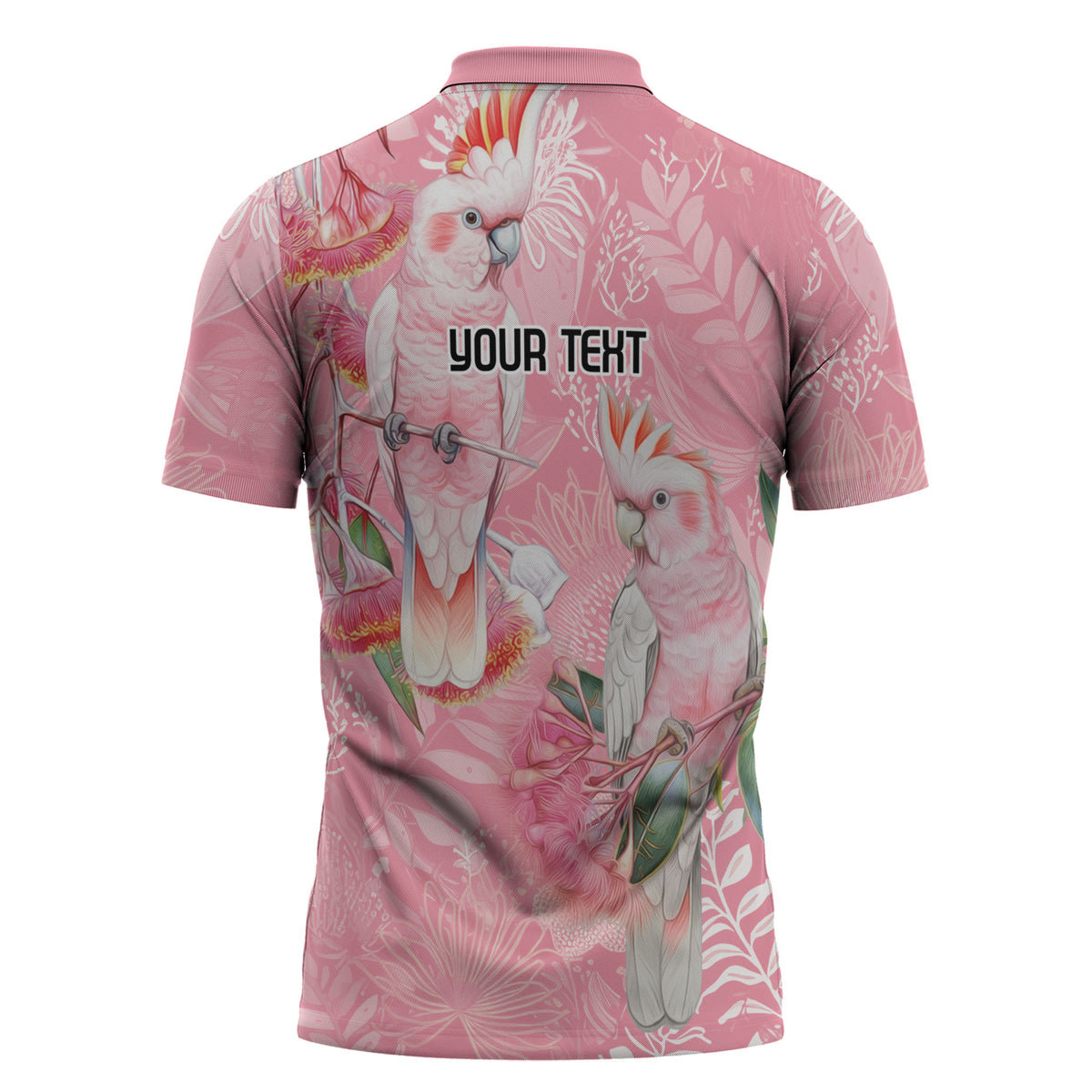 Personalised Galah Cockatoo Eucalyptus Flowers Zipper Polo Shirt Australian Breast Cancer Support Spirit
