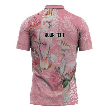 Personalised Galah Cockatoo Eucalyptus Flowers Zipper Polo Shirt Australian Breast Cancer Support Spirit