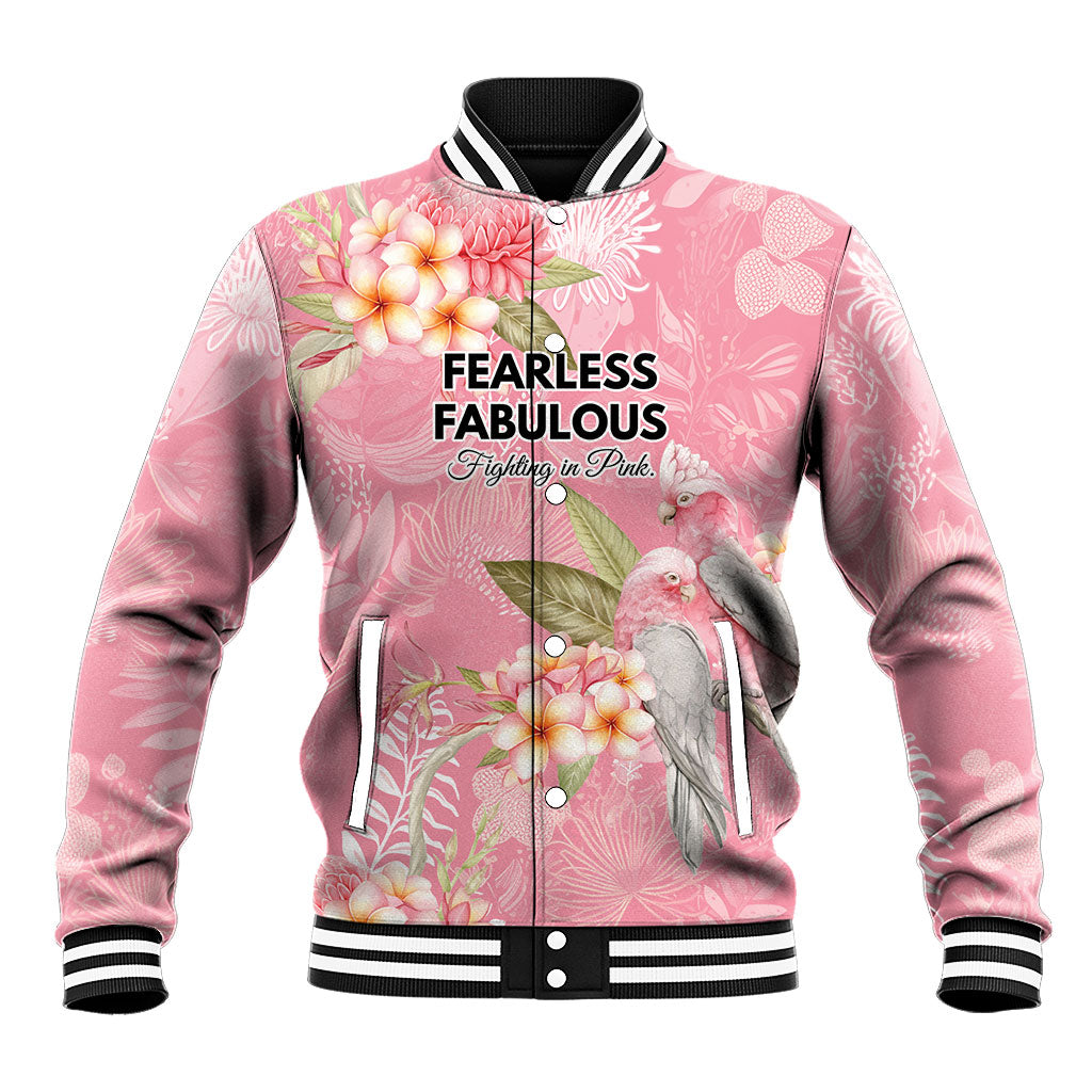 Personalised Galah Cockatoo Fighting in Pink Baseball Jacket Australian Breast Cancer Support Spirit