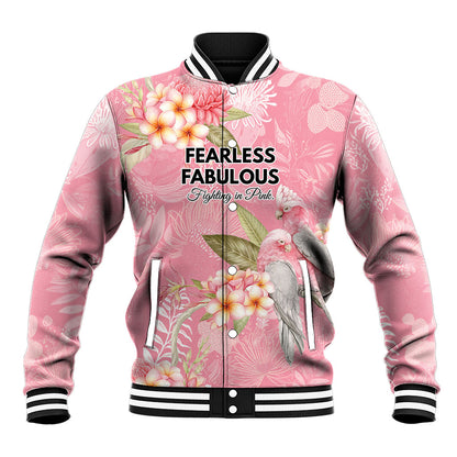 Personalised Galah Cockatoo Fighting in Pink Baseball Jacket Australian Breast Cancer Support Spirit