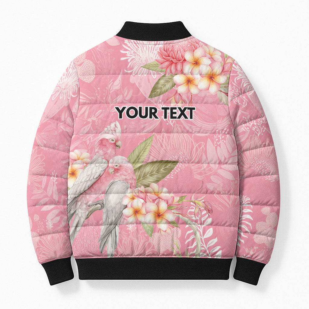 Personalised Galah Cockatoo Fighting in Pink Bomber Puffer Jacket Australian Breast Cancer Support Spirit