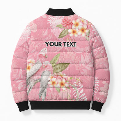 Personalised Galah Cockatoo Fighting in Pink Bomber Puffer Jacket Australian Breast Cancer Support Spirit