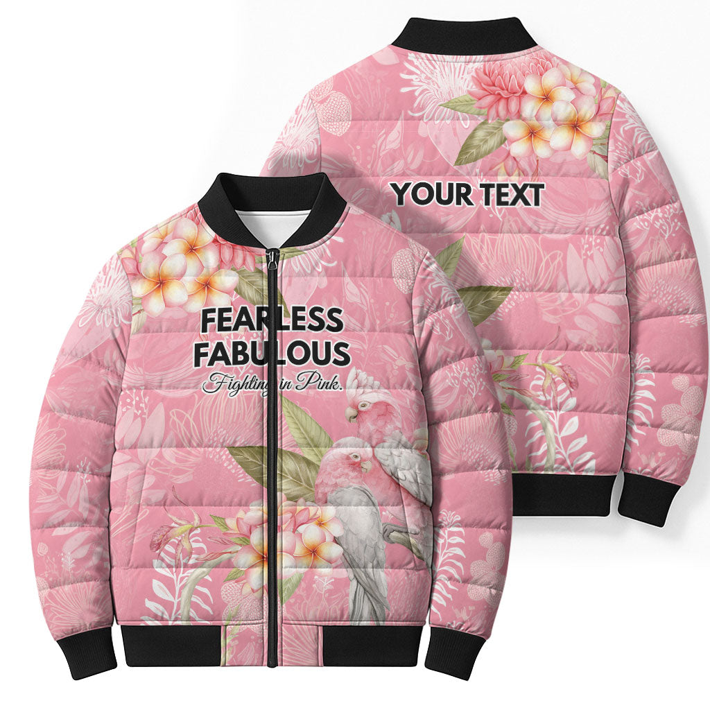 Personalised Galah Cockatoo Fighting in Pink Bomber Puffer Jacket Australian Breast Cancer Support Spirit