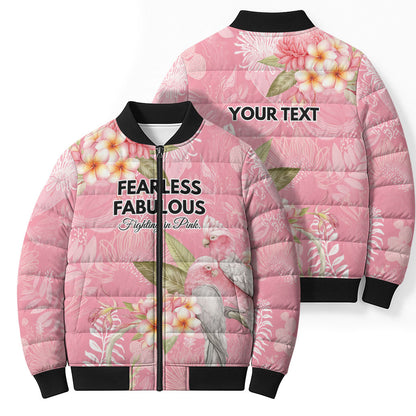 Personalised Galah Cockatoo Fighting in Pink Bomber Puffer Jacket Australian Breast Cancer Support Spirit