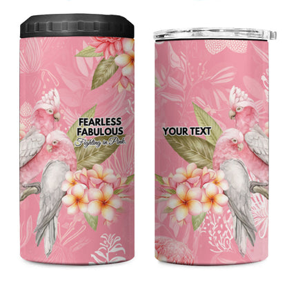 Personalised Galah Cockatoo Fighting in Pink 4 in 1 Can Cooler Tumbler Australian Breast Cancer Support Spirit