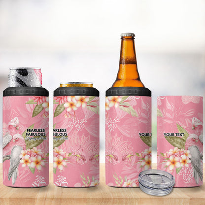 Personalised Galah Cockatoo Fighting in Pink 4 in 1 Can Cooler Tumbler Australian Breast Cancer Support Spirit